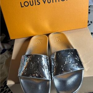 Louis Vuitton Silver Slide Sandals